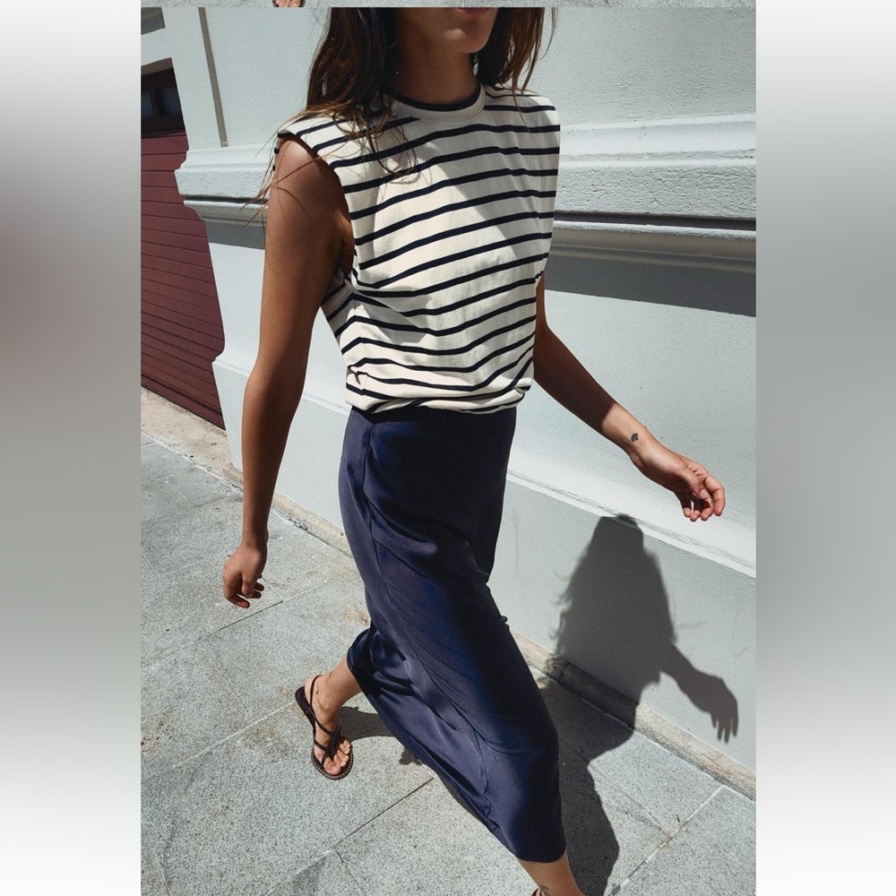 ZARA NWT Contrasting Satin Effect Stripe Midi Dress - Picture 3 of 4